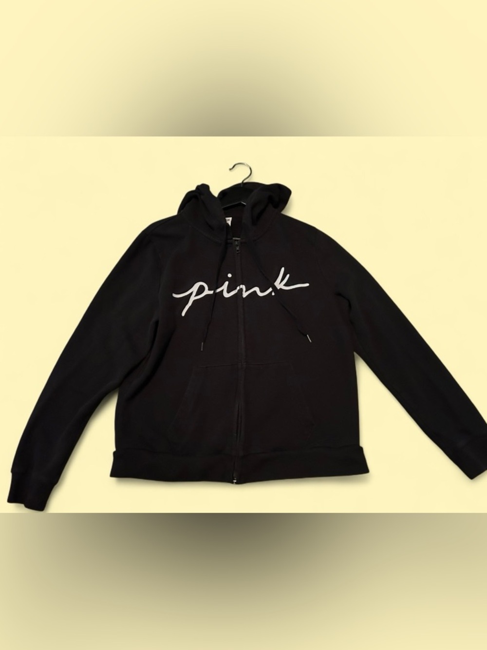 Victoria’s Secret PINK Black Zip Up Logo Hoodie - Size Large